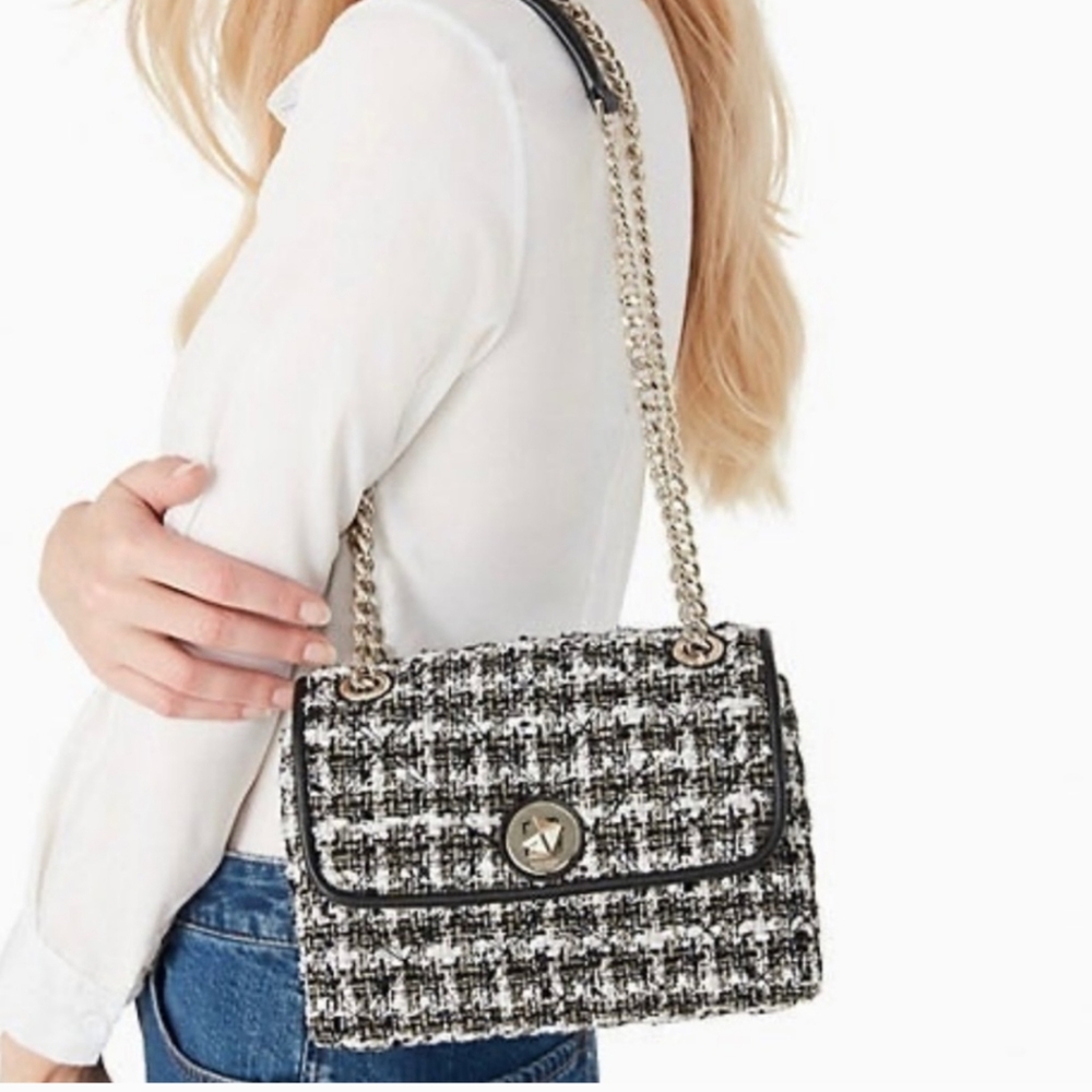 Kate Spade $429 Natalia Tweed Medium Flap Shoulder, and Crossed body Bag